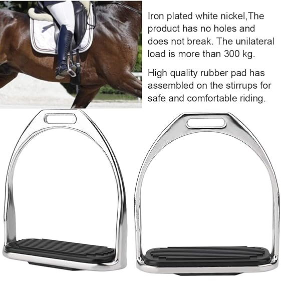 Pairs of Stirrups with Black Rubber Horse Mat Horse Stirrup, Equestrian Plating Iron Horse Stirrup Non-Rusty Iron Stirrup,