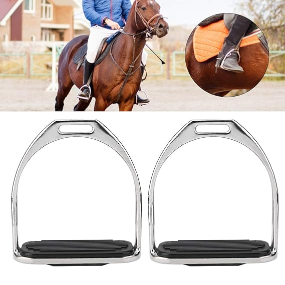 Pairs of Stirrups with Black Rubber Horse Mat Horse Stirrup, Equestrian Plating Iron Horse Stirrup Non-Rusty Iron Stirrup,